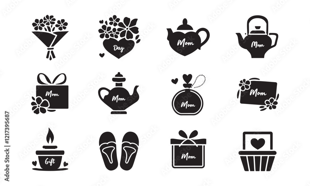 Set of Vector Silhouettes Featuring Cozy and Heartfelt Icons for Home and Gifting Set of Vector Silhouettes Featuring Cozy and Heartfelt Icons for Home and Gifting