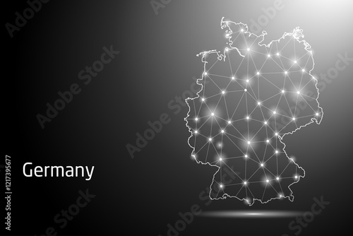 Abstract Mash Line and Point Scales on The Dark Gradient Background With Map of Germany. 3D Mesh Polygonal Network Connections. Vector illustration eps 10.	
