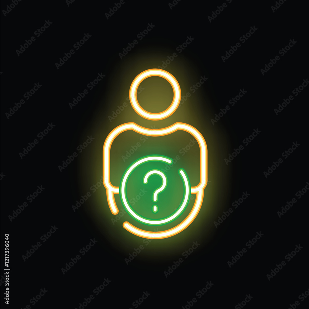 Neon sign of a person holding a question mark, symbolizing asking questions Neon sign of a person holding a question mark, symbolizing asking questions