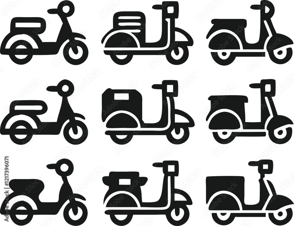 Simple Vector Illustrations of Various Motorized Scooters Simple Vector Illustrations of Various Motorized Scooters
