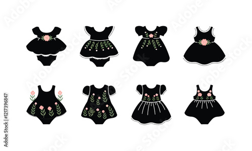 Set of Baby Girl Dresses with Floral Embroidery Design