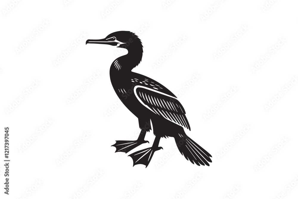 Fototapeta premium black and white simple cormorant vector silhouette 