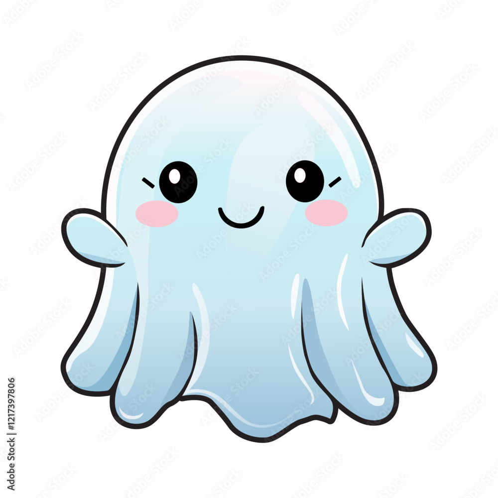 Fototapeta premium cute white ghost cartoon character in the form of a sticker
