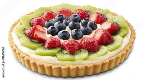 Delicious fruit tart with colorful toppings. photo