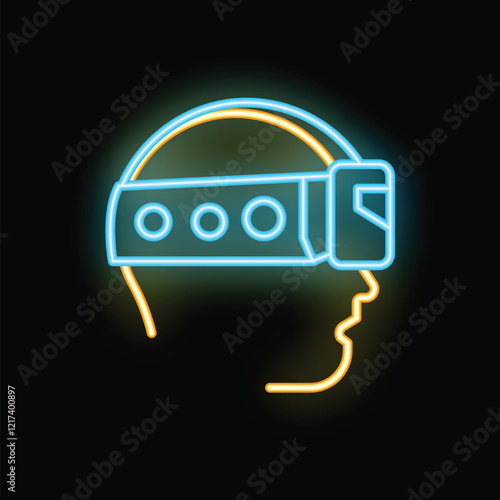 Neon sign of the profile of a person wearing a virtual reality headset