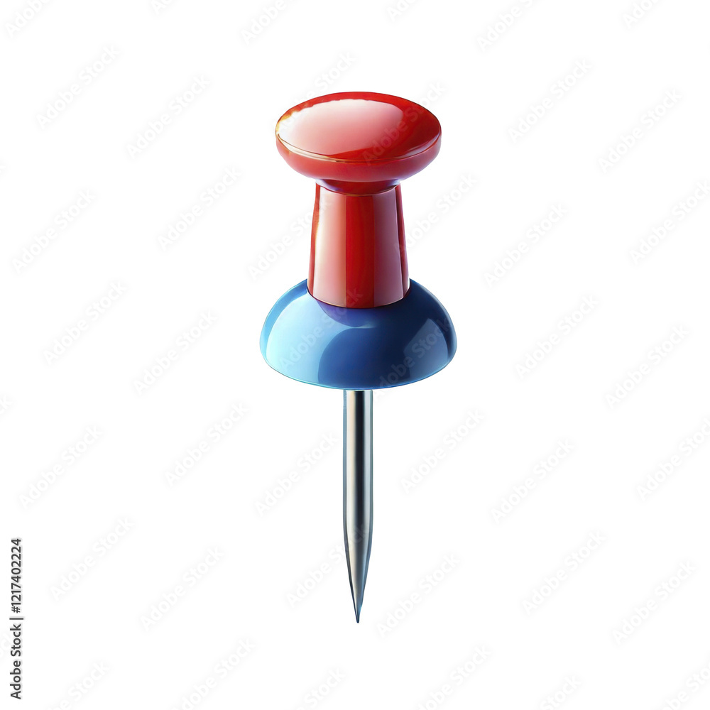 Pin chincheta de corlor rojo y azul, recortada sobre fondo blanco Pin chincheta de corlor rojo y azul, recortada sobre fondo blanco