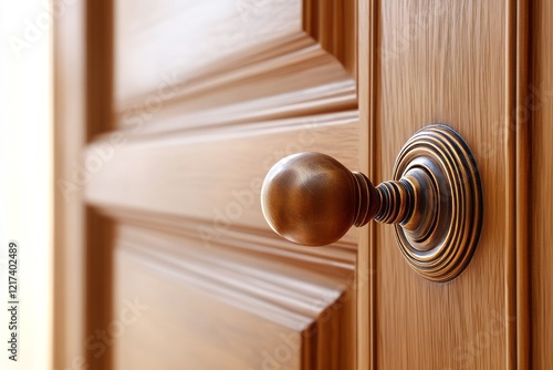 Ornate Door Handle on a Wooden Door photo