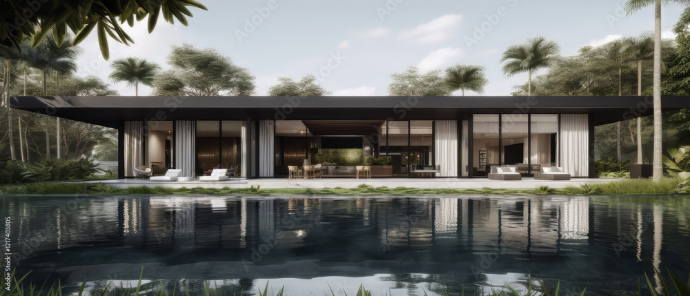 Naklejka premium modern conference room featuring a sleek table, minimalist chairs, and large windows with a city view.