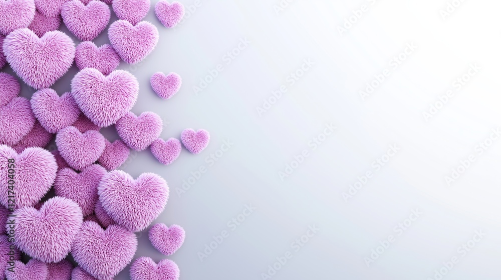Obraz premium A cluster of soft pink hearts forming a gradient display against a minimalist background, perfect for romantic and decorative themes, Valentine's day with love, copy space
