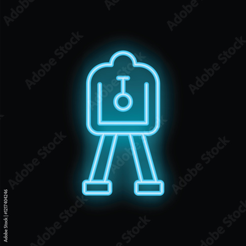 Blue neon icon of a shooting range target, glowing on a dark background, representing the concept of practicing shooting accuracy