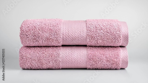 A stack of pink towels on a white surface