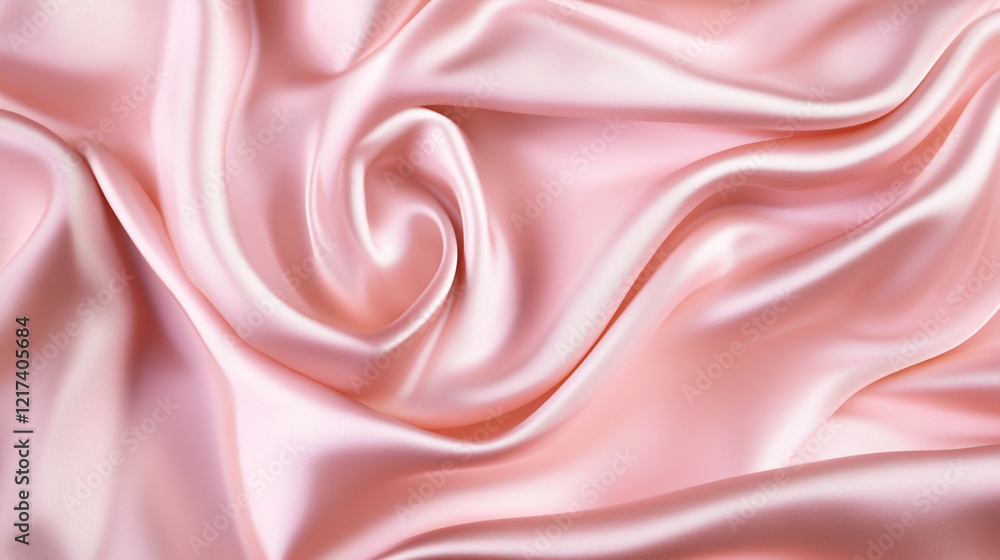 Elegantly Draped Soft Pink Satin Fabric with Flowing Texture, Pink silk fabric with a luxurious texture, ideal for elegant designs.