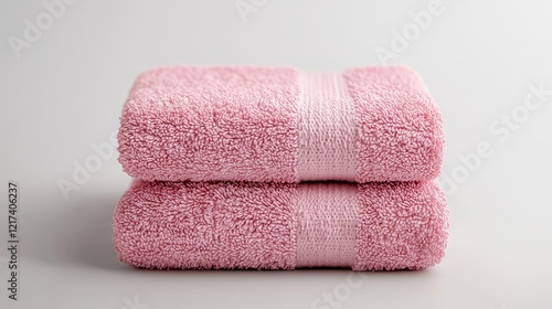 A stack of pink towels on a white surface