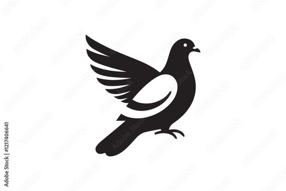 Obraz premium black and white simple pigeon vector silhouette 