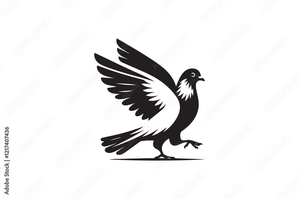 Obraz premium black and white simple pigeon vector silhouette 