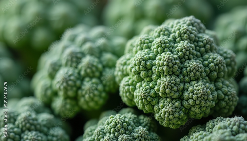 This stunning close-up showcases the intricate texture and vivid green hues of fresh broccoli florets, inviting viewers to appreciate natures artistry. The image highlights the unique, bumpy surface This stunning close-up showcases the intricate texture and vivid green hues of fresh broccoli florets, inviting viewers to appreciate natures artistry. The image highlights the unique, bumpy surface
