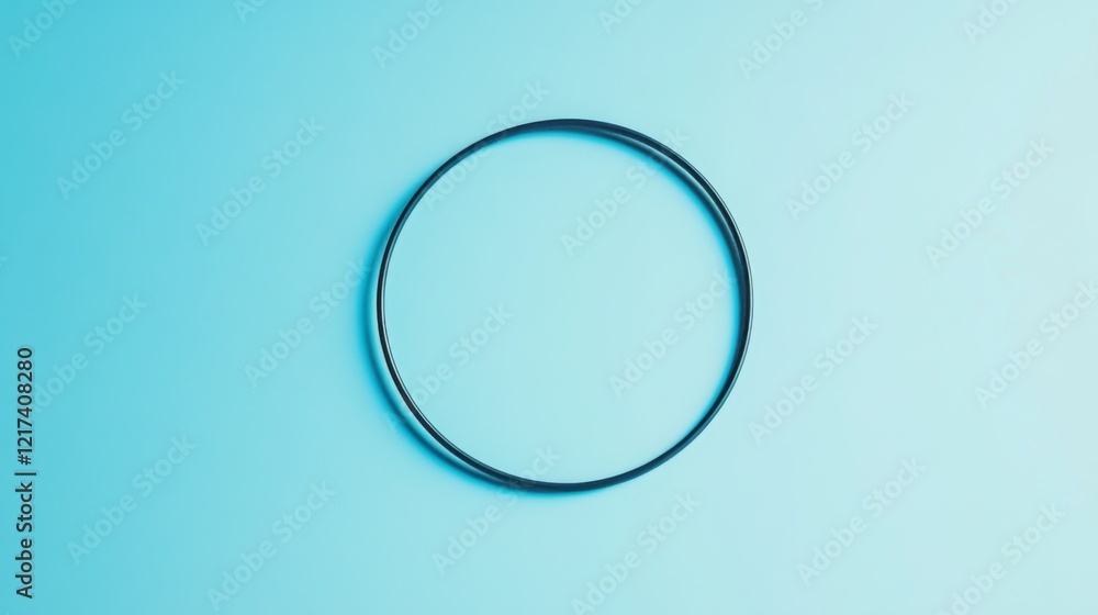 Minimalistic black circular object on a blue background, emphasizing simplicity and design Minimalistic black circular object on a blue background, emphasizing simplicity and design