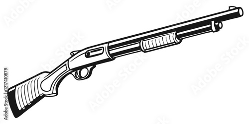 pumpgun logo, black outline, vector graphic, transparent background