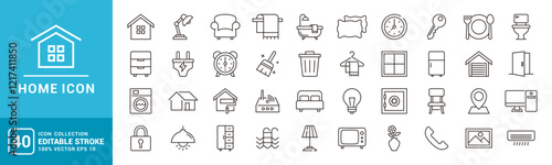 Collection of home icons. Furniture, appliances. vector template editable stroke EPS 10.