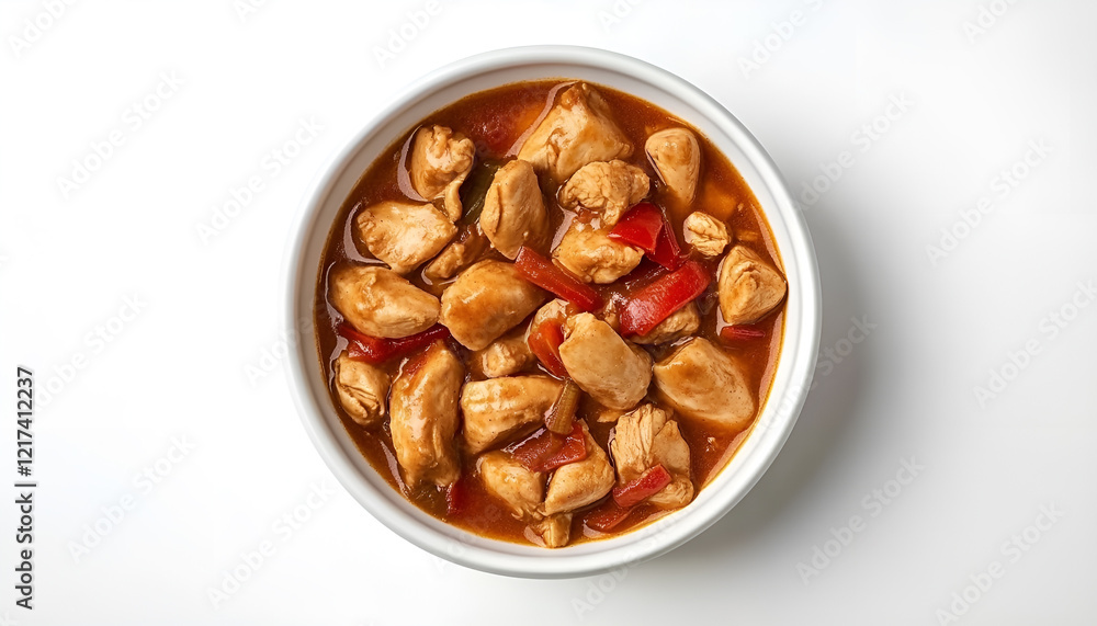Bowl of delicious chicken curry on white background, top view Bowl of delicious chicken curry on white background, top view