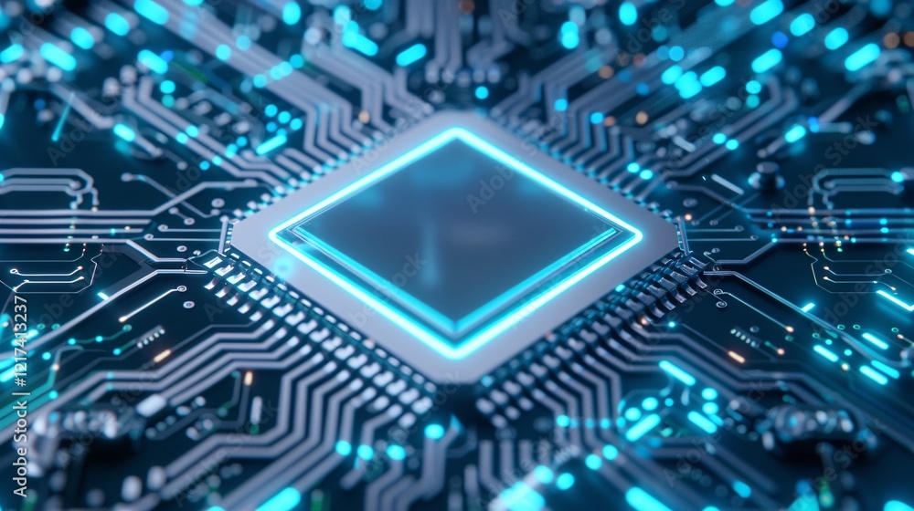 futuristic high-tech microchip close-up with glowing circuitry futuristic high-tech microchip close-up with glowing circuitry