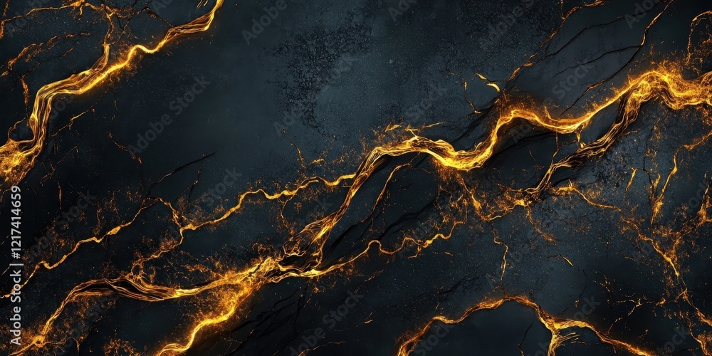 Golden Lava Flows Across Dark Volcanic Rock Golden Lava Flows Across Dark Volcanic Rock