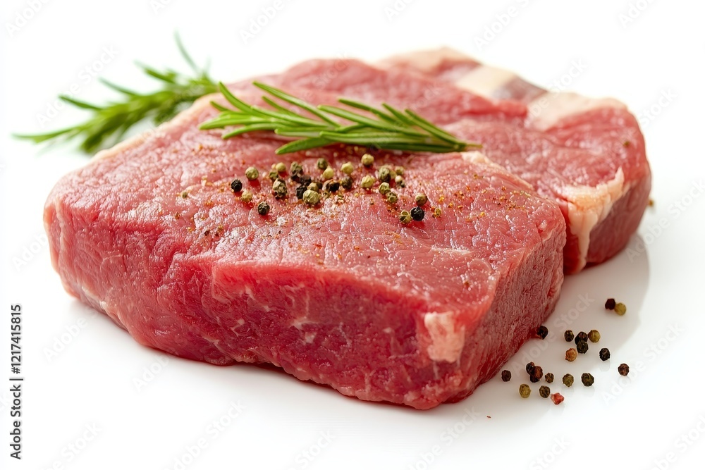 Raw fresh meat steak, seasoning and Butcher cleaver. Raw fresh meat steak, seasoning and Butcher cleaver.