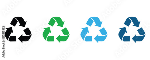 Recycle sign icon vector set, recycling symbol, reusable recycle signs isolated on white background.