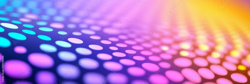 Fototapeta premium Colorful Abstract Dot Pattern - Vibrant abstract background image featuring a wave of colorful dots, transitioning from cool blues and purples to warm pinks and oranges. Perfect for design projects.