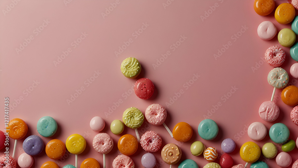 Obraz premium Colorful Candy Sprinkles on Pink Surface for Sweet Treats