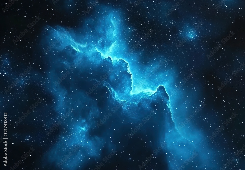Fototapeta premium A blue nebula cloud in space, with a background of stars. A cinematic scene
