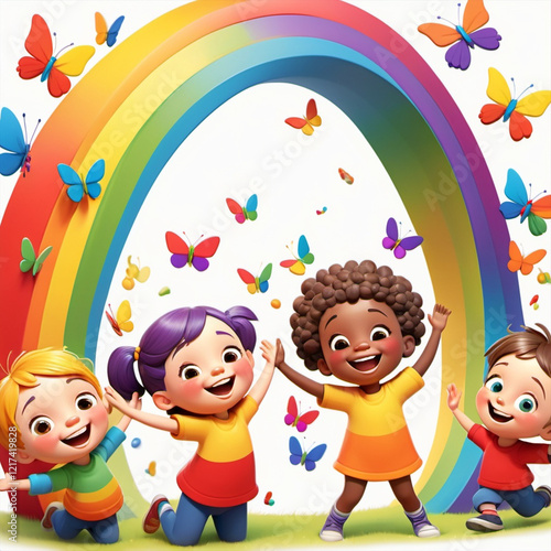 Children's enjoy with rainbow butterfly