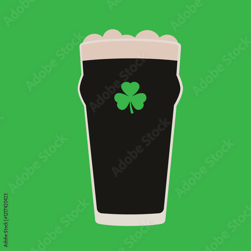 Guinness, pint glass, glass of beer, green background, alcoholic drink silhouette, ST Patricks Day