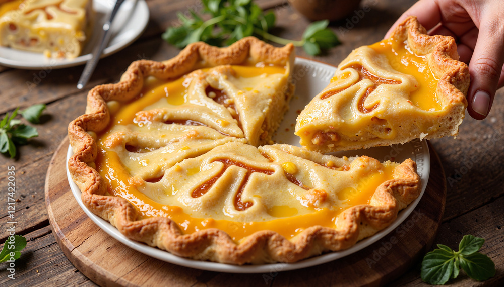 Delicious pie with pi symbol, rustic kitchen setting, Pi Day celebration Delicious pie with pi symbol, rustic kitchen setting, Pi Day celebration