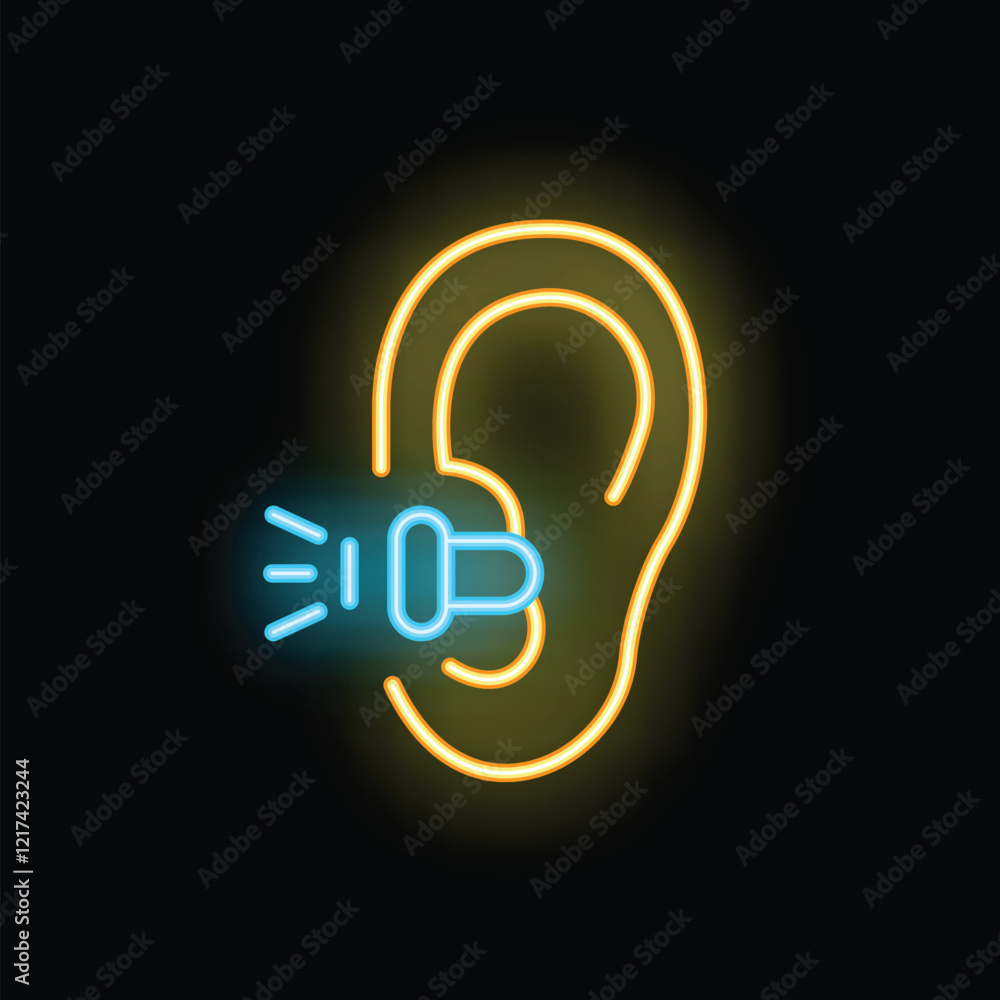 Neon sign representing a hearing aid amplifying sound to an ear, promoting awareness for hearing loss and the importance of hearing aids Neon sign representing a hearing aid amplifying sound to an ear, promoting awareness for hearing loss and the importance of hearing aids