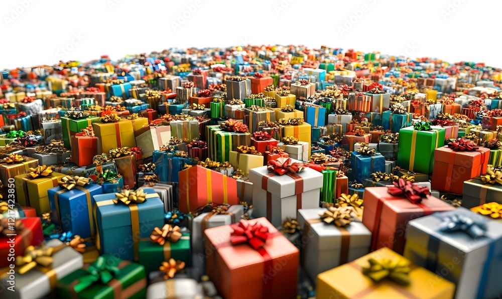 Obraz premium Colorful presents pile, holiday gifts, festive background, abundance, sale