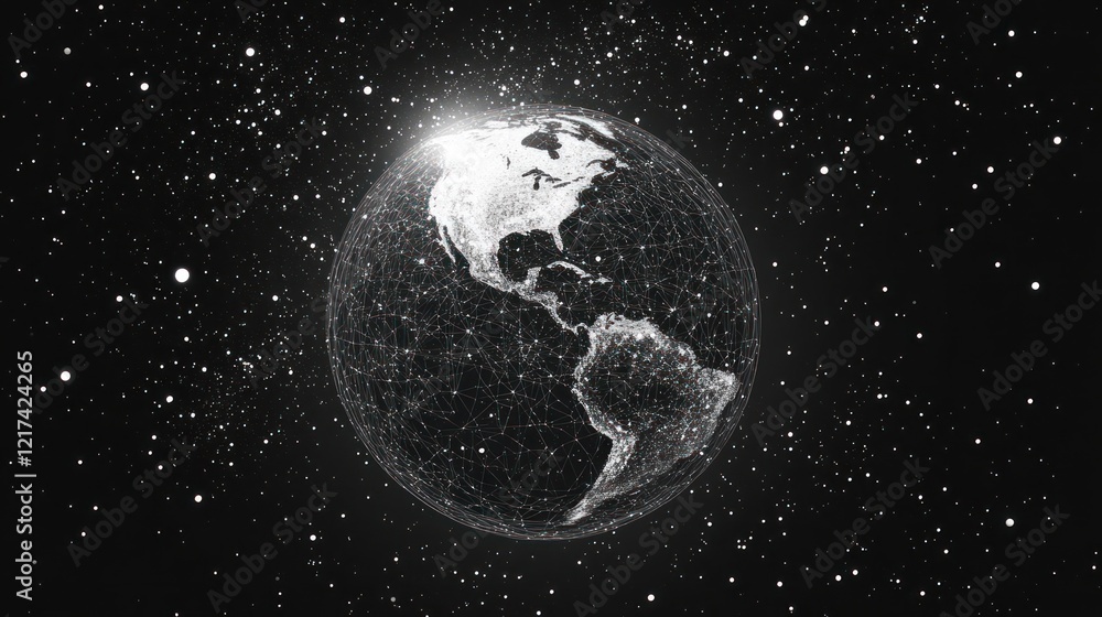 Fototapeta premium Networked Earth, glowing from space.