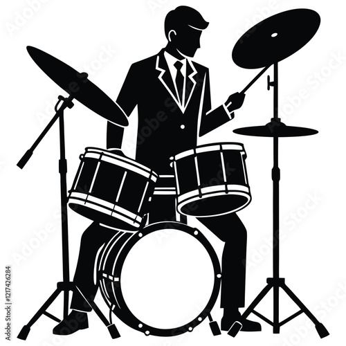 drum set isolated on black,Drum kit set Design Silhouette Illustration