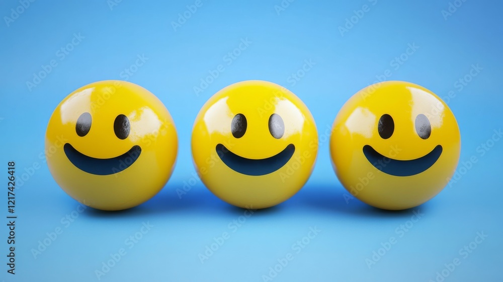 Three Happy Faces on a Blue Background Three Happy Faces on a Blue Background