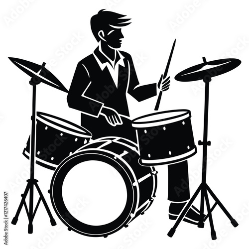 drum set isolated on black,Drum kit set Design Silhouette Illustration