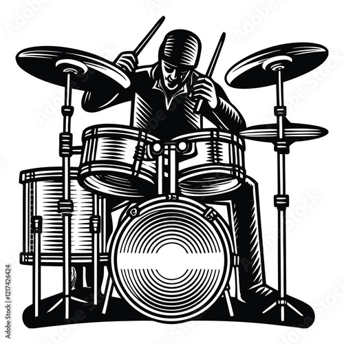 drum set isolated on black,Drum kit set Design Silhouette Illustration