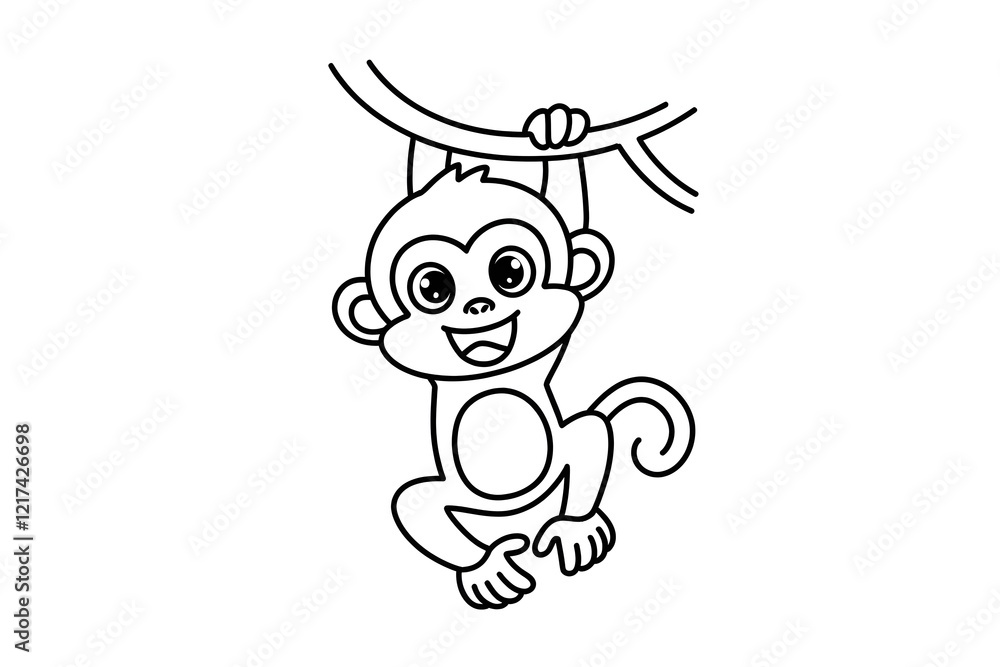 Fototapeta premium a cute little monkey hanging with branch a coloring page for kids