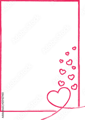 Image розовая рамка showcases a hand-drawn romantic card template with a wavy border and delicate heart decorations concentrated in the upper left corner, featuring an elegant pink sketch style. Idea