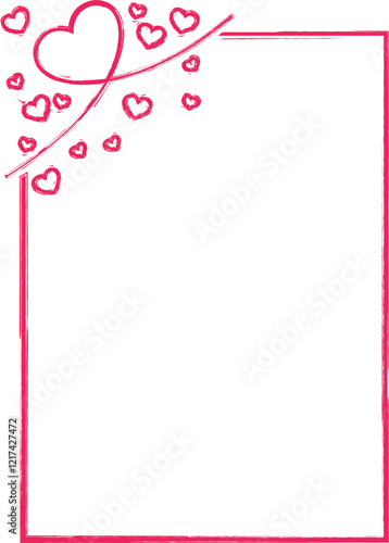 Image розовая рамка showcases a hand-drawn romantic card template with a wavy border and delicate heart decorations concentrated in the upper left corner, featuring an elegant pink sketch style. Idea