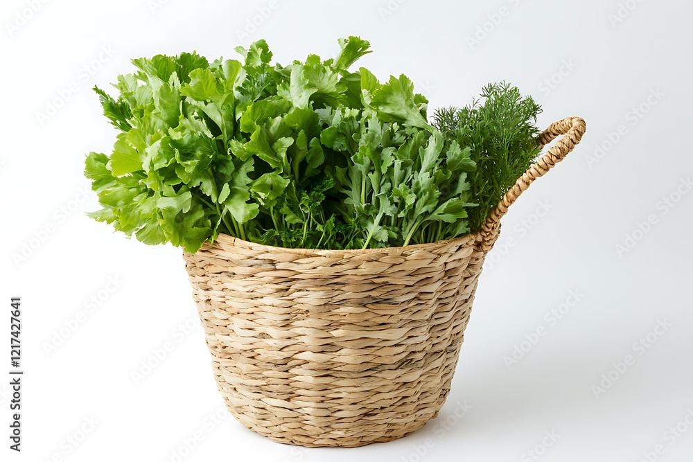 Fresh Herbs in a Natural Woven Basket Fresh Herbs in a Natural Woven Basket