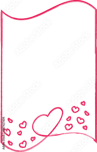 Image розовая рамка showcases a hand-drawn romantic card template with a wavy border and delicate heart decorations concentrated in the upper left corner, featuring an elegant pink sketch style. Idea