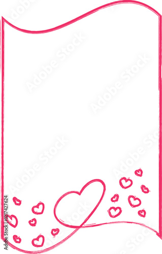 Image розовая рамка showcases a hand-drawn romantic card template with a wavy border and delicate heart decorations concentrated in the upper left corner, featuring an elegant pink sketch style. Idea