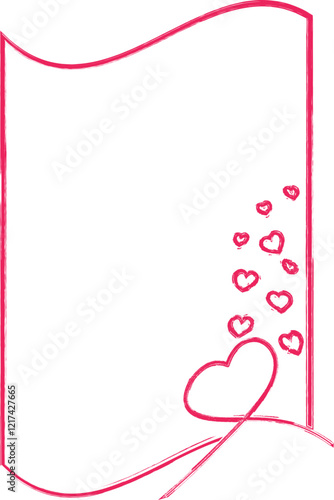 Image розовая рамка showcases a hand-drawn romantic card template with a wavy border and delicate heart decorations concentrated in the upper left corner, featuring an elegant pink sketch style. Idea