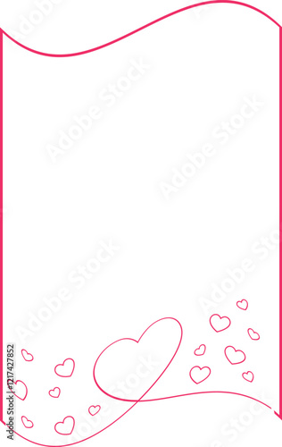  Image розовая рамка showcases a hand-drawn romantic card template with a wavy border and delicate heart decorations concentrated in the upper left corner, featuring an elegant pink sketch style. Idea