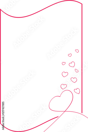 Image розовая рамка  showcases a hand-drawn romantic card template with a wavy border and delicate heart decorations concentrated in the upper left corner, featuring an elegant pink sketch style. Idea